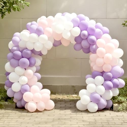 Image of Regular Balloon Combo For Decoration with Glue Dots & Balloon Arch Strip - Party Decor Set For Easy Party Setup (PURPLE WHITE PINK, 50)