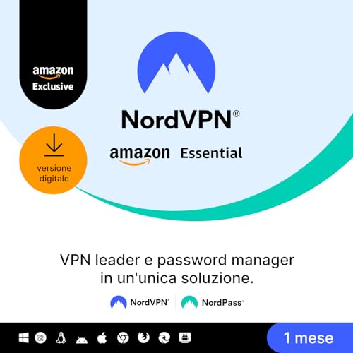 NordVPN Amazon Essential, 10 Dispositivi, 1 Mese, VPN & Password Manager, Codice Digitale