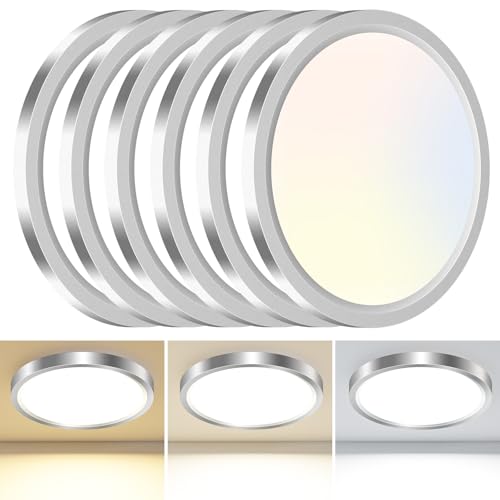 6PACK LED Flush Mount Ceiling Light 3000K-4000K-6500K 3 Color Temperatures & 100W Equivalent Modern Kitchen Recessed Ceiling Lamp 24W 3200Lm 12 Inch for Bathroom Closet Laundry Bedroom Hallway