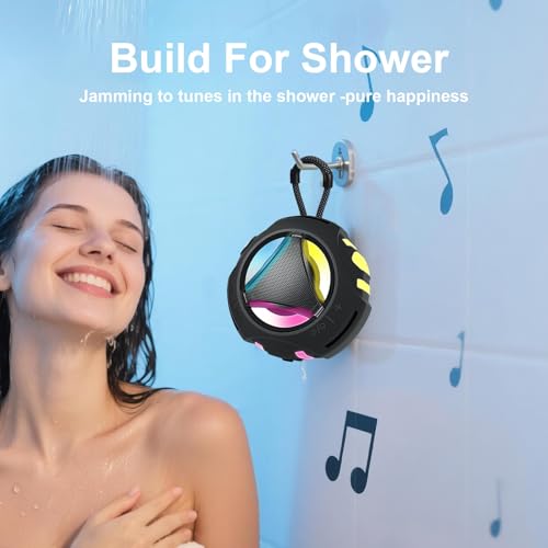Image of Bluetooth Shower Speaker Waterproof, Portable Bluetooth Speakers Wireless, Outdoor, Floating IPX7, Built-in Mic, 24H Playtime with LED Lights, Loud HD Sound, Powerful Bass, Gifts for Unisex - Black