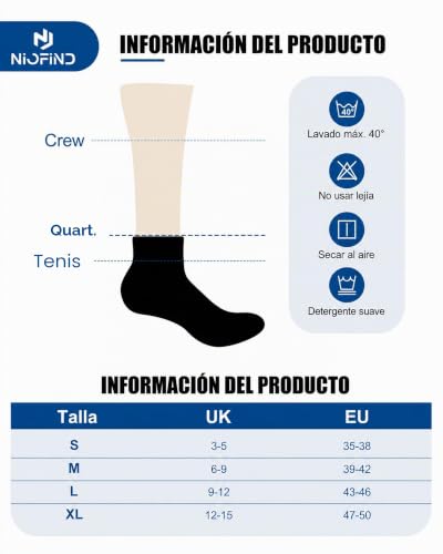 Miniatura 5 de Niofind Pack 6 Pares Calcetines Deporte Hombre Y Mujer De Algodón Transpirables, Calcetines Deporte Hombre Acolchados Para Running, Fitness Y Uso Diario