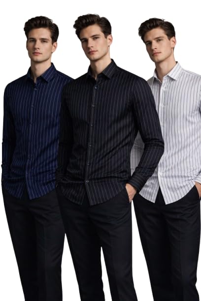 Men’s Pinstripe Dress Shirt – Slim Fit, Long Sleeve, Modern Formal & Business Casual Style for Everyday Wear-picture-51