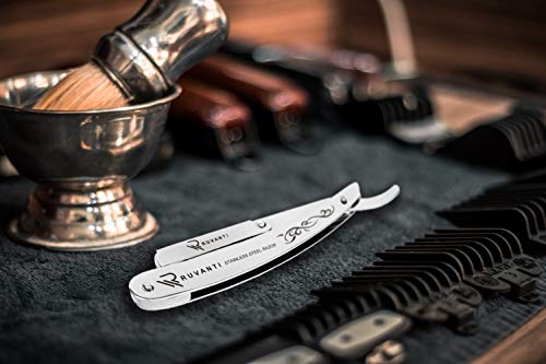Ruvanti Professional Barber Straight Razor, Stainless Steel Straight Edge Men's Razors, Salon Quality Cut Barber Razor With Safety, For Men's Shave (Silver) #TOP6
