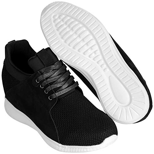 Image of CALTO Men's Invisible Height Increasing Elevator Trainer Shoes - Black Mesh Lace-up Lightweight Fashion Sneakers - 3.2 Inches Taller - H71922 - Size 10 D(M) US