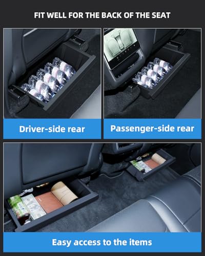 LANGBEAN 2 Stück Aufbewahrungsbox Unter dem Sitz für Tesla Model Y 2026 2025 2024 2023, TPE Organizer Verstecktes Tablett für Vordersitze für Model Y Juniper Zubehör