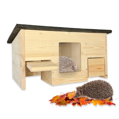 gartenetage Igelfutterhaus mit Beobachtungsfenster & Rattenklappen aus Holz – Sicheres Igelhaus für Garten mit Schleuse, Fluchtweg & Wetterschutz – Robuste Futterstation für Igel ganzjährig