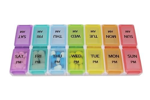 Image of 7 Day Weekly Pill AM PM Organizer, ShysTech Large Pill Case Pill Box for Pills /Vitamin /Supplements /Medication (Separable, Small Multi-Color)