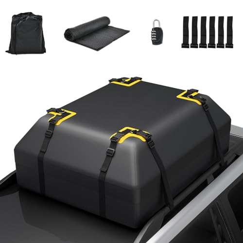 GOPLUS Cofre de techo para coche de 400 L, impermeable, para coche con/sin portaequipajes, con alfombrilla antideslizante y 6 ganchos para puerta, caja de almacenamiento para viajes y transporte de