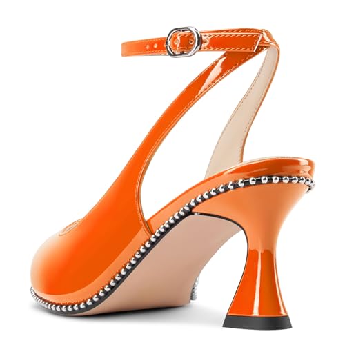 Image of NobleOnly Womens Slingback Heels Beaded Pumps Ankle Strap Pointed Toe Kitten Heels Dress Shoes 2.6 Inches