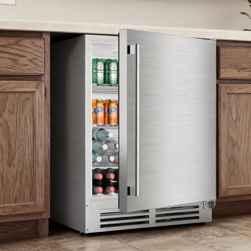 Image of Coolake 24″ Outdoor Refrigerator for Patio, 5.3 Cu.ft 180 Cans Under Counter Beverage Cooler, Stainless Steel Built-in or Freestanding Weather Proof Beverage Fridge for Backyard Kitchen