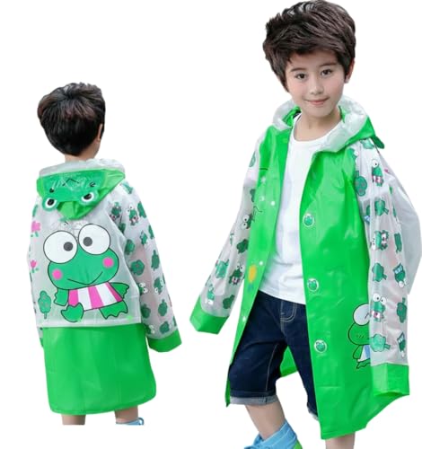 Image of FashionIO Hooded Raincoat for Kids with Wide /Inflated Brim Solid PVC Student Kids Raincoat with School Bag Rain Cover Cartoon Print Raincoats