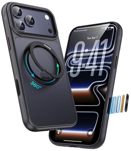 Image of for iPhone 17 Pro Max Case, Compatible with MagSafe, Slim Shockproof Military-Grade Rugged Protective Case with Stand, Camera Control, Comfort Grip (A-Black, iPhone 17 Pro Max)