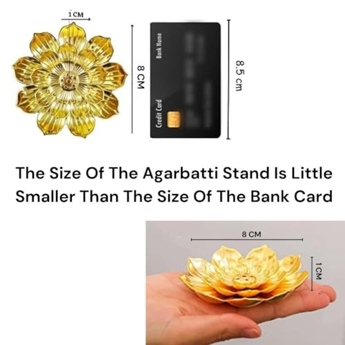 Image of SATYAM KRAFT 2 Pcs Lotus Flower Design Agarbatti Stand Incense Holder and Detachable Ash Catcher Metal for Festive Decorations setup, Mandir, Pooja, Wedding & Spiritual Events, Insence Burner (Golden)