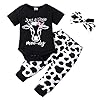 GRNSHTS Newborn Girl Clothes Baby Cow Letter Print Romper+Long Pants+Headband 3PCS Cute Summer Fall Outfits