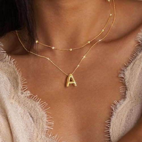 PANSHI Gold Initial Necklaces for Women Teens Gifts Layered Choker Bubble Letter Necklace Gold Jewelry Teen Gift Trendy Stuff Personalized Gifts for Women Her3