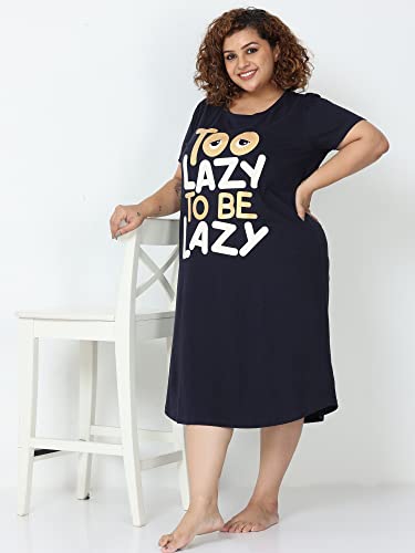 Image of 9shines Label Stylish Plus Size Hosiery Cotton Short Nighty for Women | Knee Length Night Dress with Pocket | Graphic Print Nightwear for Daily and Lounge Wear (9S-WP-Polo)