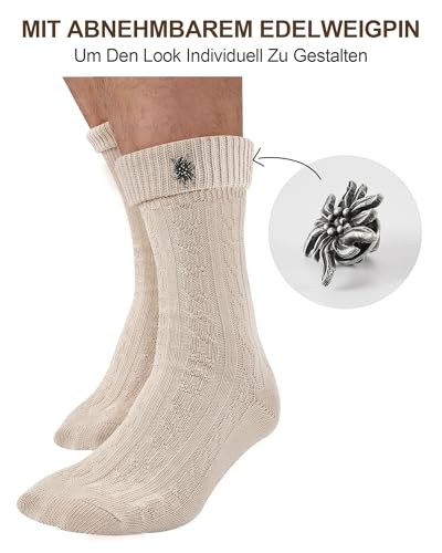 Effeet 1 Paar Kurze Trachtensocken für Herren und Damen mit Edelweiß-Pin, perfekte Trachtenstrümpfe für das Oktoberfest 43-46