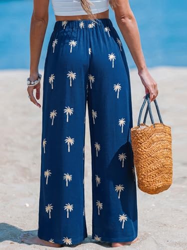 Image of CUPSHE Women's Wide Leg Beach Pants - Tropical Floral with Pockets Plus Size Casual Flowy Vacation Bottoms