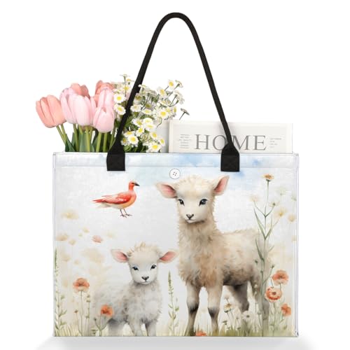 Cute Sheep Flower Tote Bag for Women Large Beach Bag Reusable Tote Bags for Work Travel Beach Shopping3