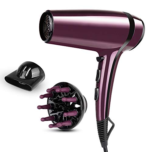Mieuxbuck 1875W - Secador de pelo de iones profesional, ligero, secado de sajón, secador de pelo silencioso con concentrador, difusor, 2 velocidades + 3 niveles de calor