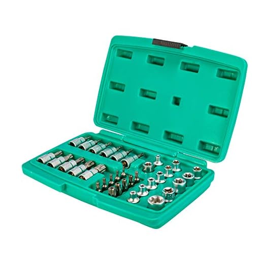 Grosser Steckschlüssel- und Bit-Satz für TORX Schrauben 34tlg - 3/8 Zoll aus Chrom-Vanadium Stahl von WIESEMANN 1893 I Steckschlüsseleinsatz für Außen-Torx Tamper-Torx und Innen-Torx-Schrauben I 80164