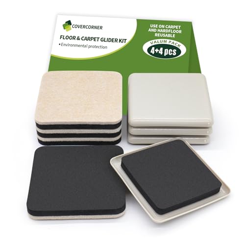 COVERCORNER Furniture Sliders for Carpet and Hardwood, 8 PCS 3 1/2", Beige