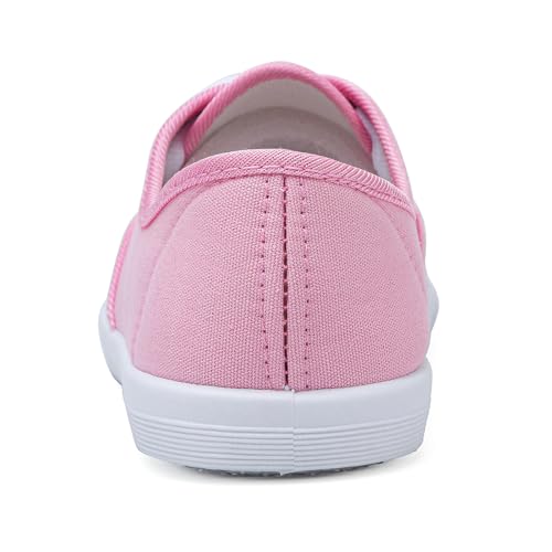 Image of Womens White Canvas Sneakers Lightweight Lace Up Fashion Comfortable Canvas Shoes Low Top Slip On Casual Tennis Walking Shoes Women Footwear