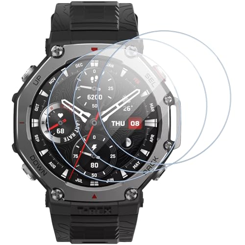 【Modello Compatibile】Compatibile con Amazfit T-Rex 3 solo, compreso 3 pezzi vetro temperato, kit di pulizia.