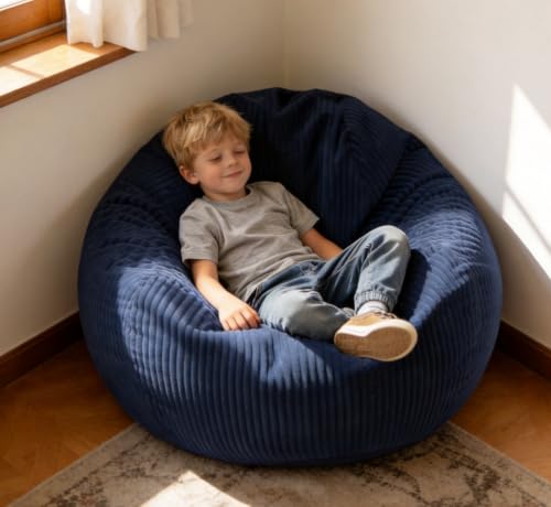 ENBAOHUI Bean Bag Chairs with Memory Foam Chairs for Kids Teens Toddler Faux Fur Sofa Chair with Handle Navy Blue