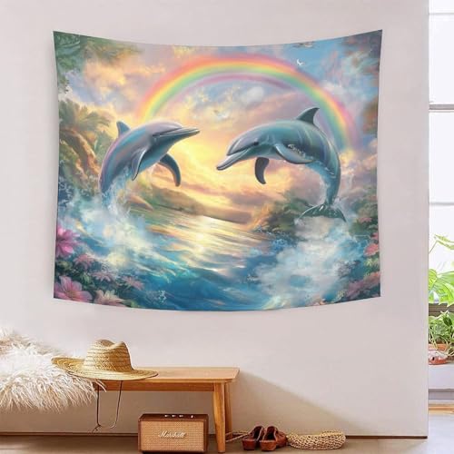 Couverture murale dauphin 3D 150x200cm en polyester doux pour salon