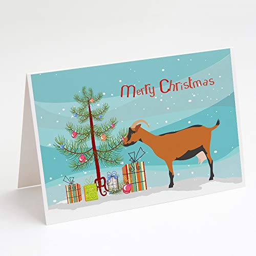 Caroline's Treasures BB9255GCA7P Oberhasli Goat Christmas Greeting Cards and Envelopes Pack of 8, Teal Blank Cards with Envelopes Whimsical A7 Size 5x7 Blank Note Cards