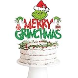 Merry Grinchmas Cake Topper - Green Monster Cake Decorations for Christmas