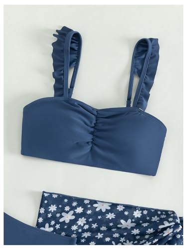 GORGLITTER Girl's Swimsuit Cute 3 Piece Floral Ruffle High Waisted Thong Beach 2025 Bikini Set with Coverup Skirt3