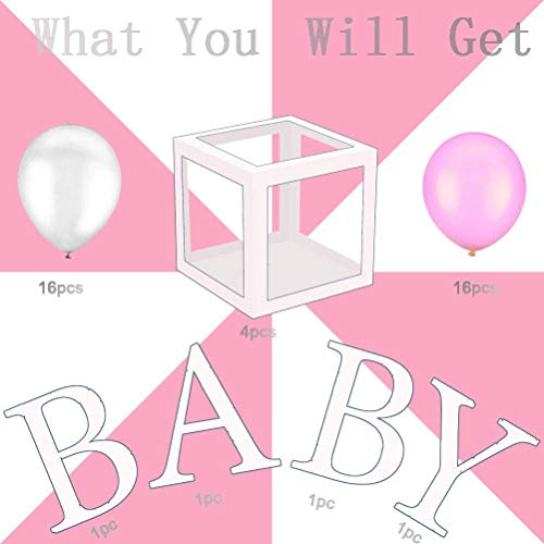 Baby Shower Decorations Balloons Box For Girls Transparent Decoration Boxes With Letters 32Pcs Pink And White Balloons For Baby Shower First Birthday Party Gender Reveal Backdrop Home Decor (White) #TOP6