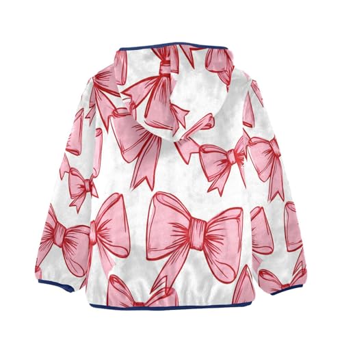 Pink Bows on White Toddler Fleece Jacket Girl Boys Hooded Fleece Jacket Coat Warm Outwear Zip-up 3-10T2