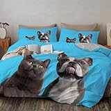 Juego de Funda Nórdica 3 Piezas Cama 80/90 Microfibra Extra Suave Transpirable - 1 Funda Edredón 135 x 200 cm, Shar Pei Azul,Moderna Estampado con Cremallera Perro Mascota Animal