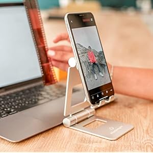PHOTOMYNE Cell Phone Stand Phone Holder for Desk Cellphone Stand Phone Desk Stand Cell Phone Desk Stand for iPhone Stand (Silver)