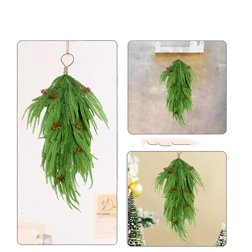 24" Upside Down Pine Christmas Wreath with Pinecones for Front Door Decor (Green) - image 5