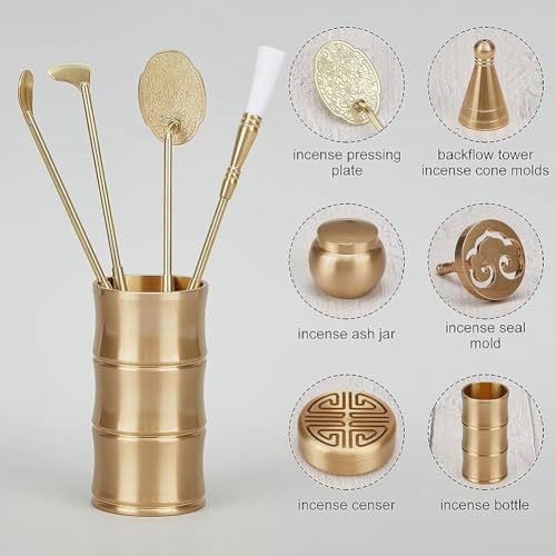 Räucherstäbchen-Set aus Messing, inklusive Löffel, Schaufel, Pinsel, Brenner, Pulverbehälter, Raumduftzubehör für Yoga, Meditation, Handwerk Geschenke