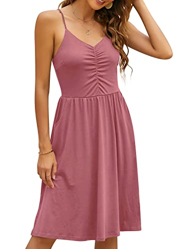 Image of YATHON Casual Dresses for Women Sleeveless Cotton Summer Beach Dress A Line Spaghetti Strap Sundresses with Pockets
