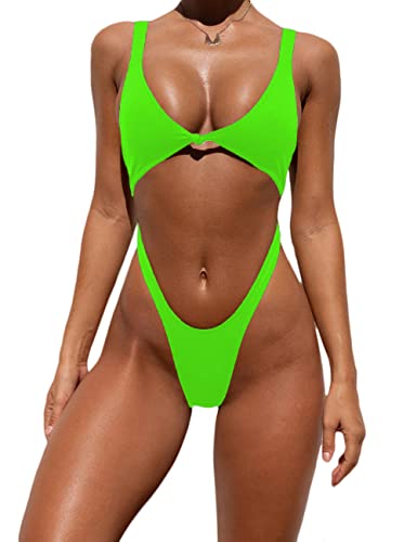Image of Tainehs Womens Sexy One Piece Bikini Swimsuits High Cut Cheeky Swimwear Thong Bottoms Bathing Swimsuits