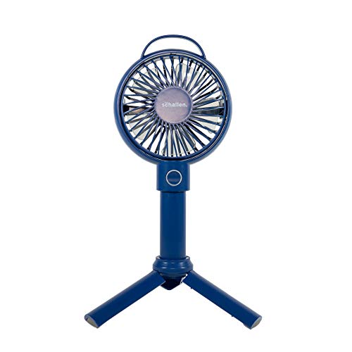 Schallen Rechargeable Battery USB Electric Handheld Portable Travel and Tripod Desk Table Small Mini Air Cooling Fan (Navy Blue)