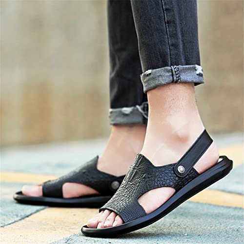 Mens Leather Concise Sandals Outdoor Non-Slip Comfort Soft Casual Beach Shoes Fashion Slippers(6.5code)4