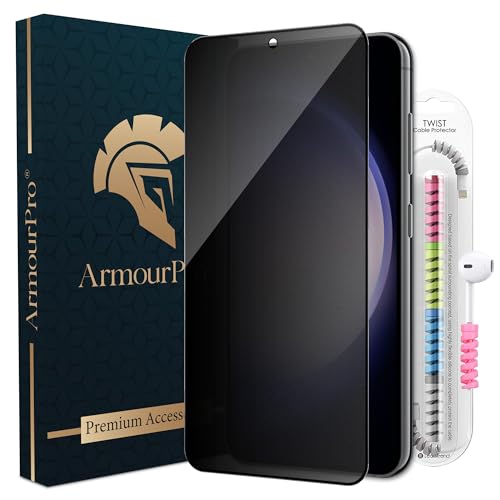 Image of ArmourPro Matte Privacy Tempered Glass for Samsung Galaxy S23 / Samsung S22, Anti-Spy Anti-Glare Screen Protector, Edge-to-Edge Full Coverage, 9H Anti Scratch, Smooth Touch, Easy Installation Kit with Cable Protector