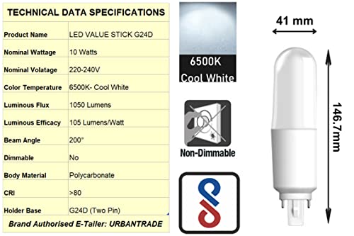 Image of LEDVANCE Osram 10 Watt G24d Led Value Stick PL Lamp Cross Pin 230V- Cool White 6500K- Pack of 10