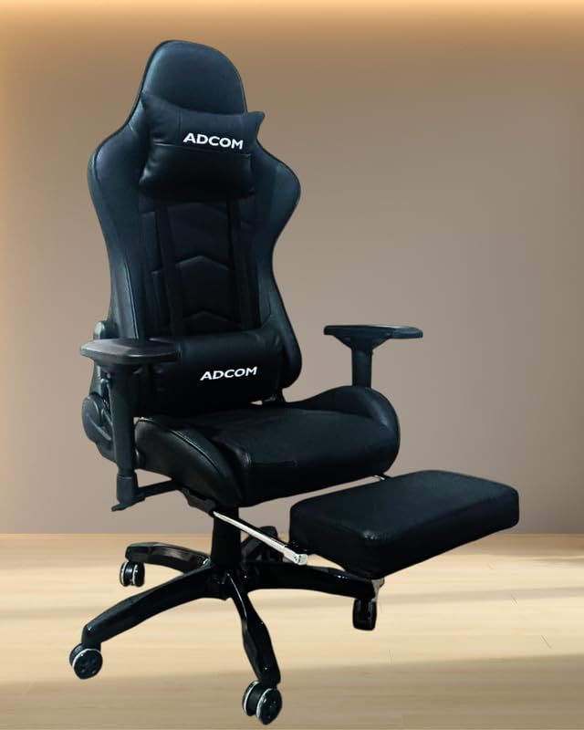 Image of Adcom Mutant Pro Ergonomic Gaming Chair with Footrest, Premium PU Leather, PVC & 180 Recline, Adjustable Neck & Lumbar Support, 4D Adjustable Armrests (Black)
