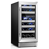 VINECOLD Wine Fridge Freestanding,15 Inch Wine Cooler Under Counter,28 Bottle Built-in Dual Zone Wine Refrigerator with Stainless Steel Reversible Door for Home and Kitchen