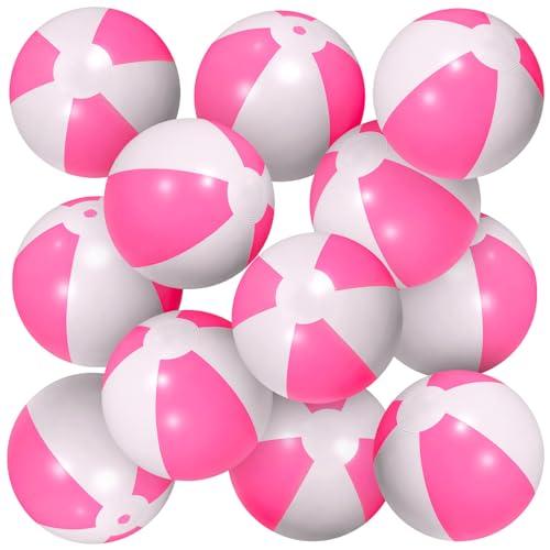 AMOR PRESENT 12PCS Beach Balls Bulk, 8.5" Pink and White Inflatab...
