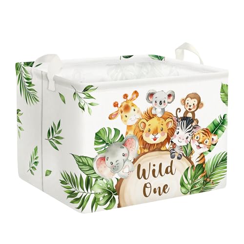 Image of Clastyle 36L Large Safari Animals Elephant Shelf Basket Lion Rectangle Collapsible Dirty Clothes Baby Basket Jungle Koala Giraffe Book Toy Storage Bin for Nursery