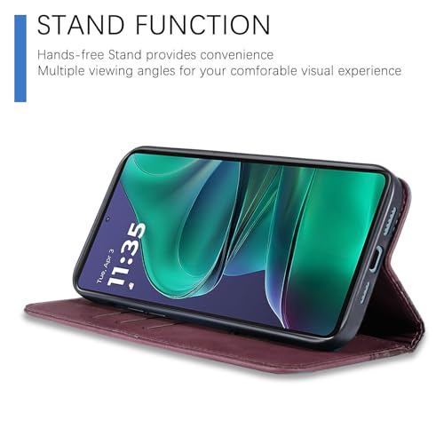 Image of Wallet Case for Motorola Moto G 5G 2025 6.6 inch - PU Leather Flip Cover with Card Holder Slots, Strong Magnetic Folio Kickstand Phone Case, Wine Red
